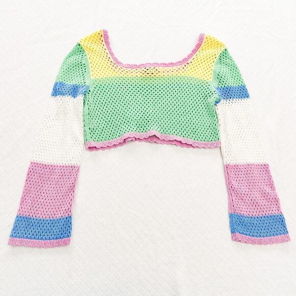 Sincerely Jules Crocheted Color Block Knit Top Size L - Picture 4 of 5